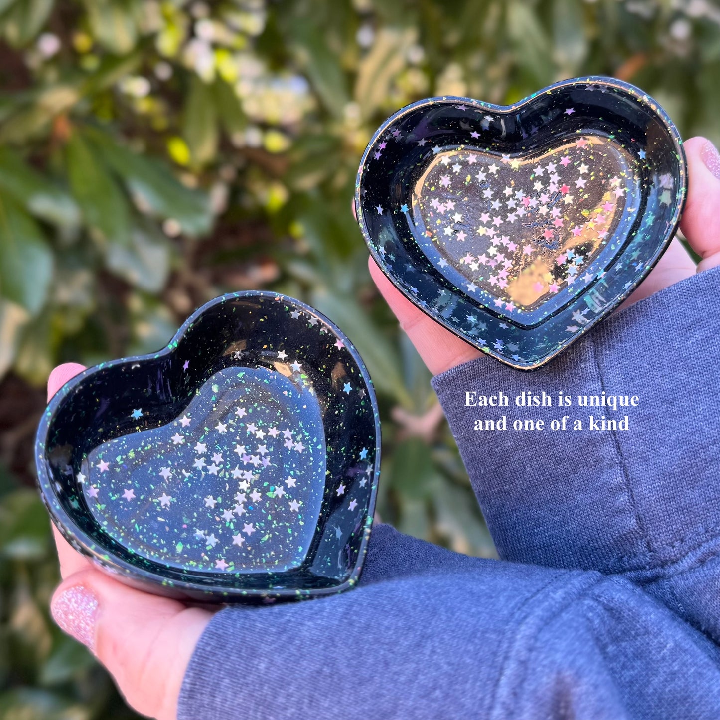 Iridescent Black Star Heart Trinket Dish