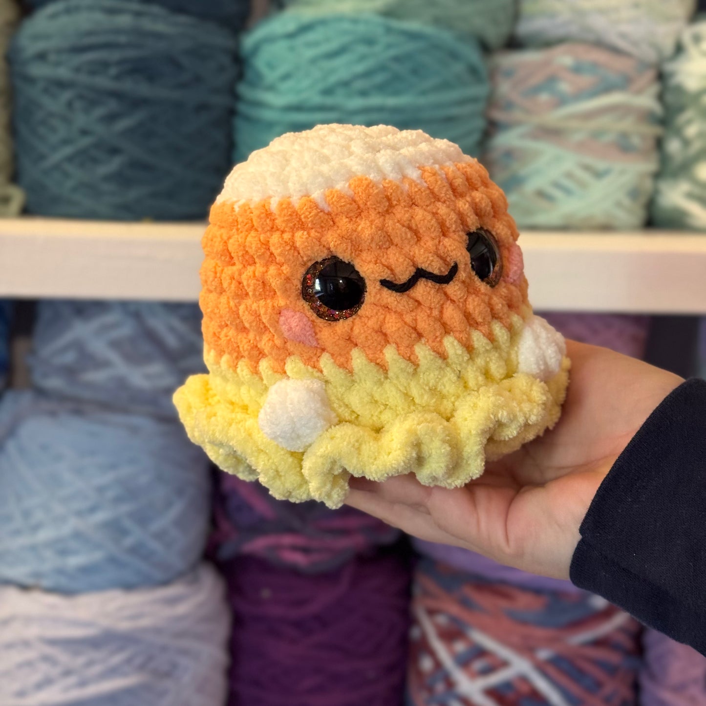 Candy Corn Ghost Crochet Plushie | Hand Painted Eyes