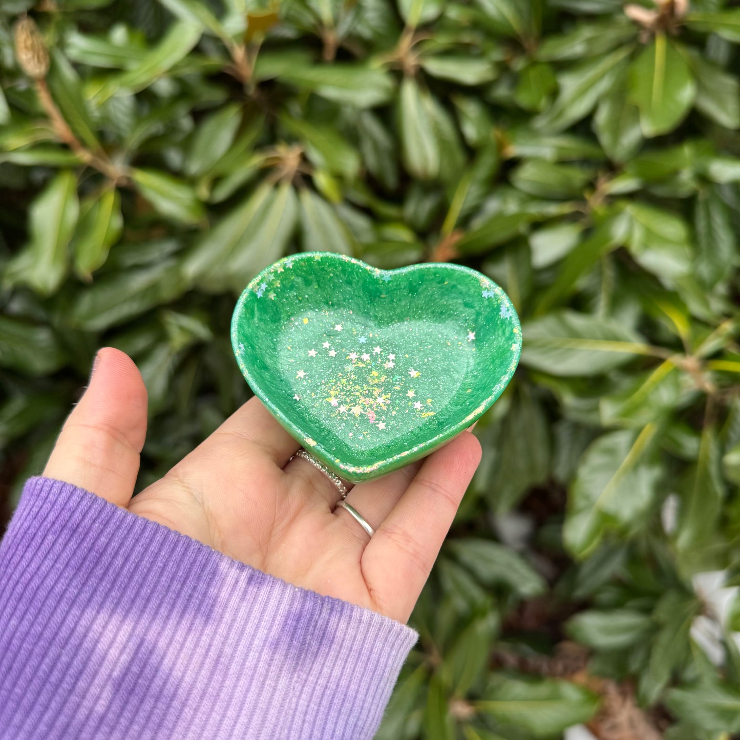 Iridescent Green Sparkle Heart Trinket Dish