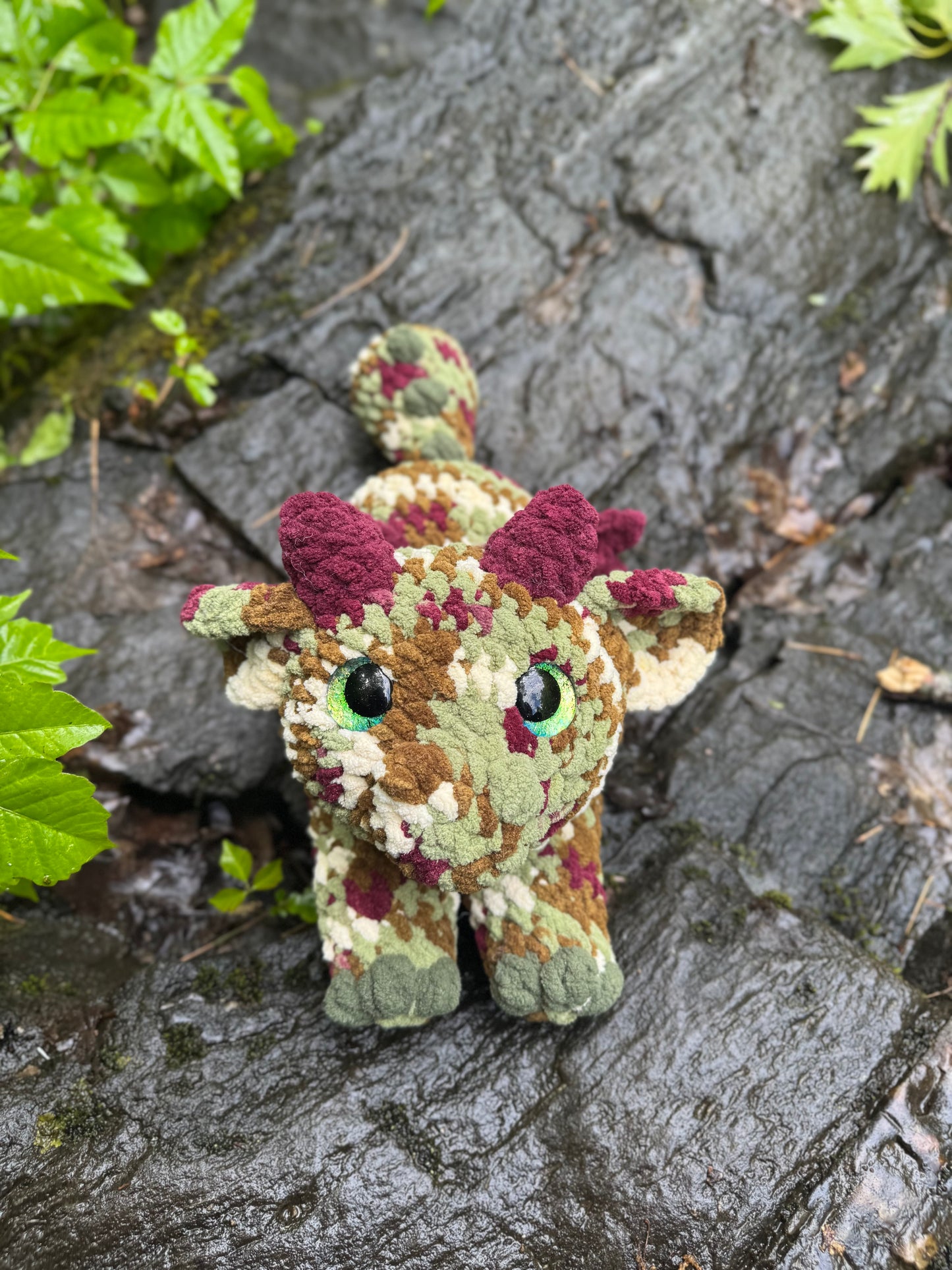 Dragon Crochet Plushie | Hand Painted Eyes | Forest