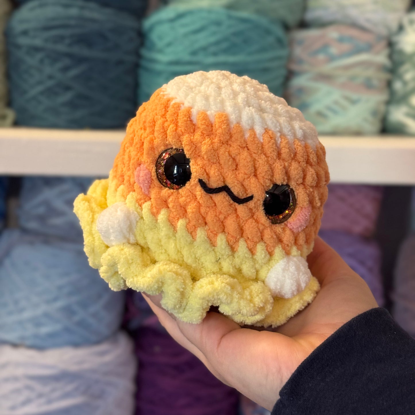 Candy Corn Ghost Crochet Plushie | Hand Painted Eyes