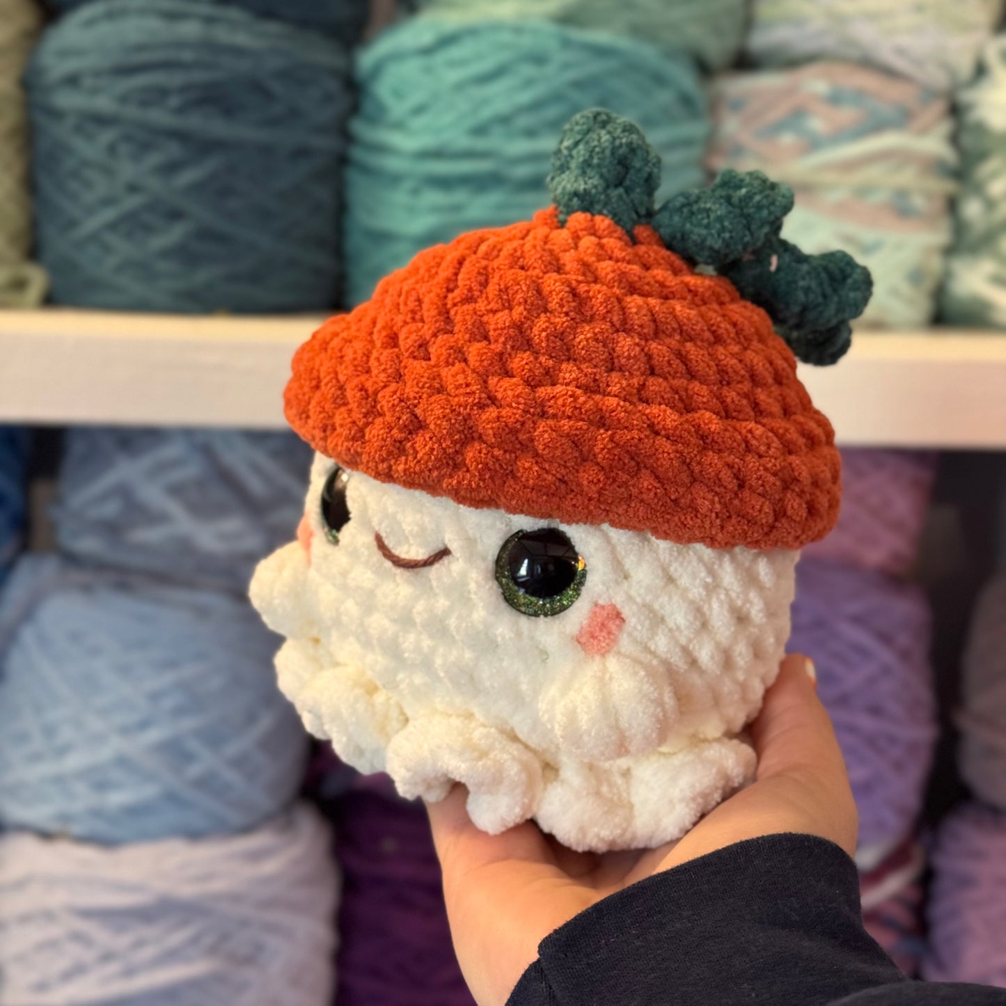 Pumpkin Ghost Crochet Plushie | Hand Painted Eyes