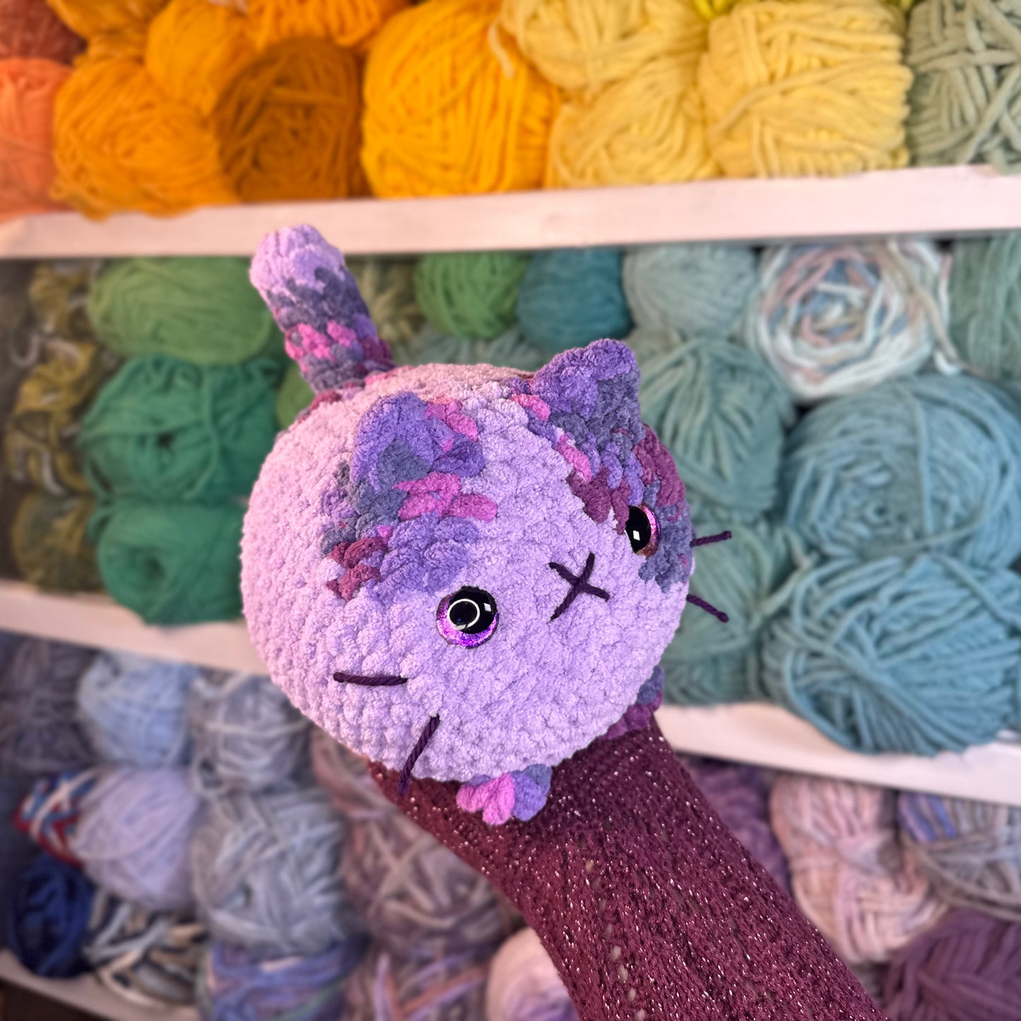 Purple Sunset Cat Crochet Plushie | Hand Painted Eyes