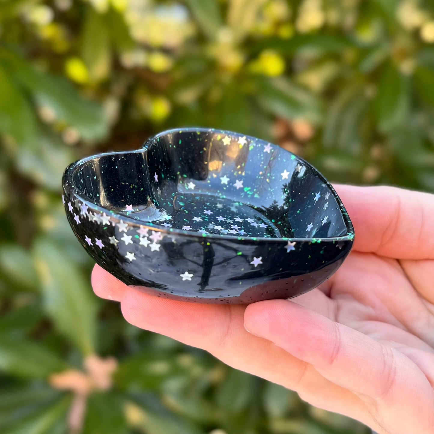 Iridescent Black Star Heart Trinket Dish