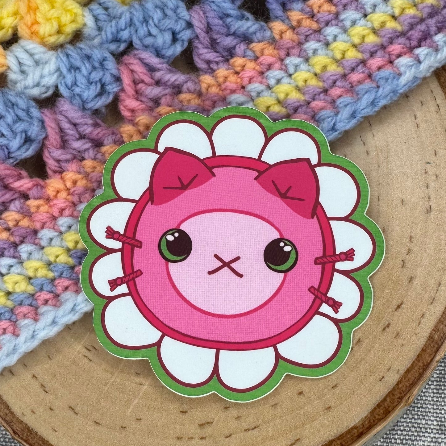 Pink Daisy Cat Sticker