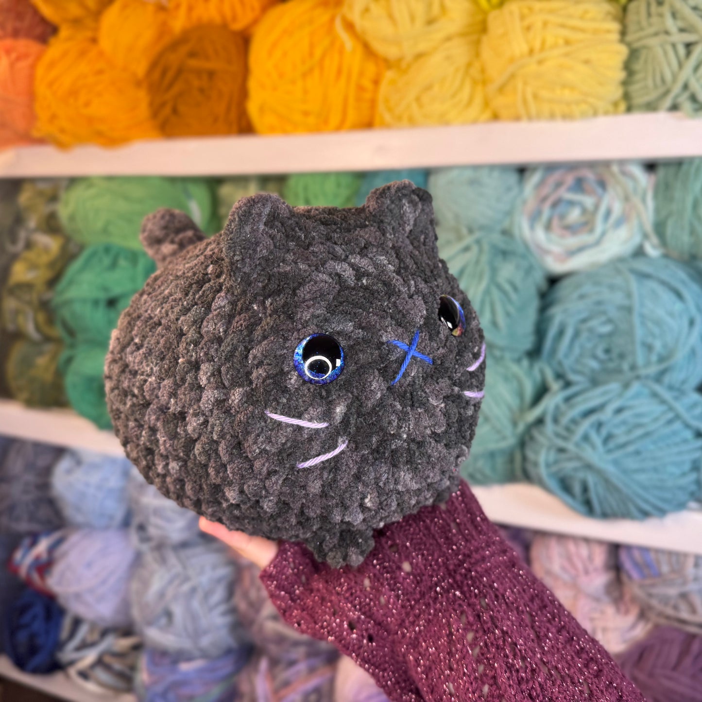 Midnight Cat Crochet Plushie | Hand Painted Eyes