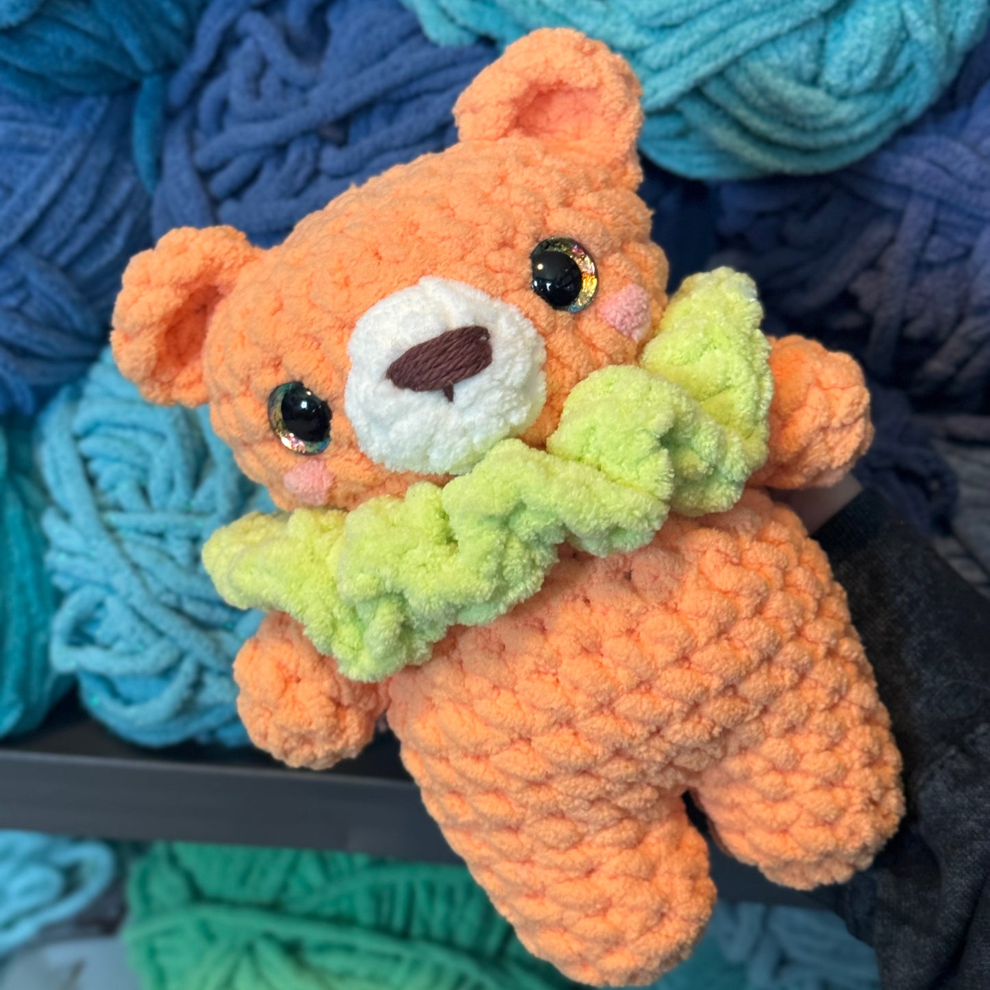 Pumpkin Bear Crochet Plushie | Hand Painted Eyes