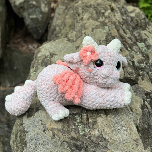 Dragon Crochet Plushie | Hand Painted Eyes | Cherry Blossom