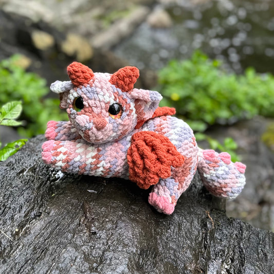 Dragon Crochet Plushie | Hand Painted Eyes | Dried Flowers