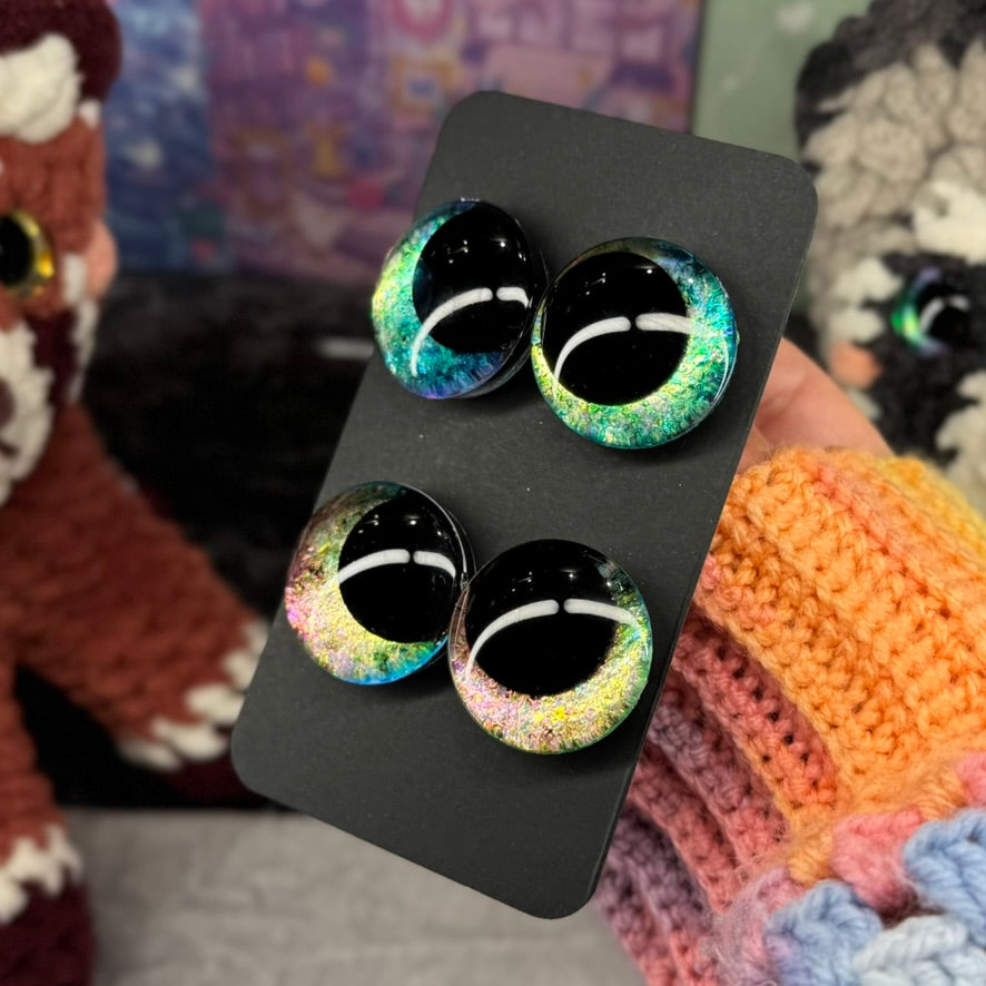 Hand Painted Kawaii Eyes | 30mm | Emerald and Dawn