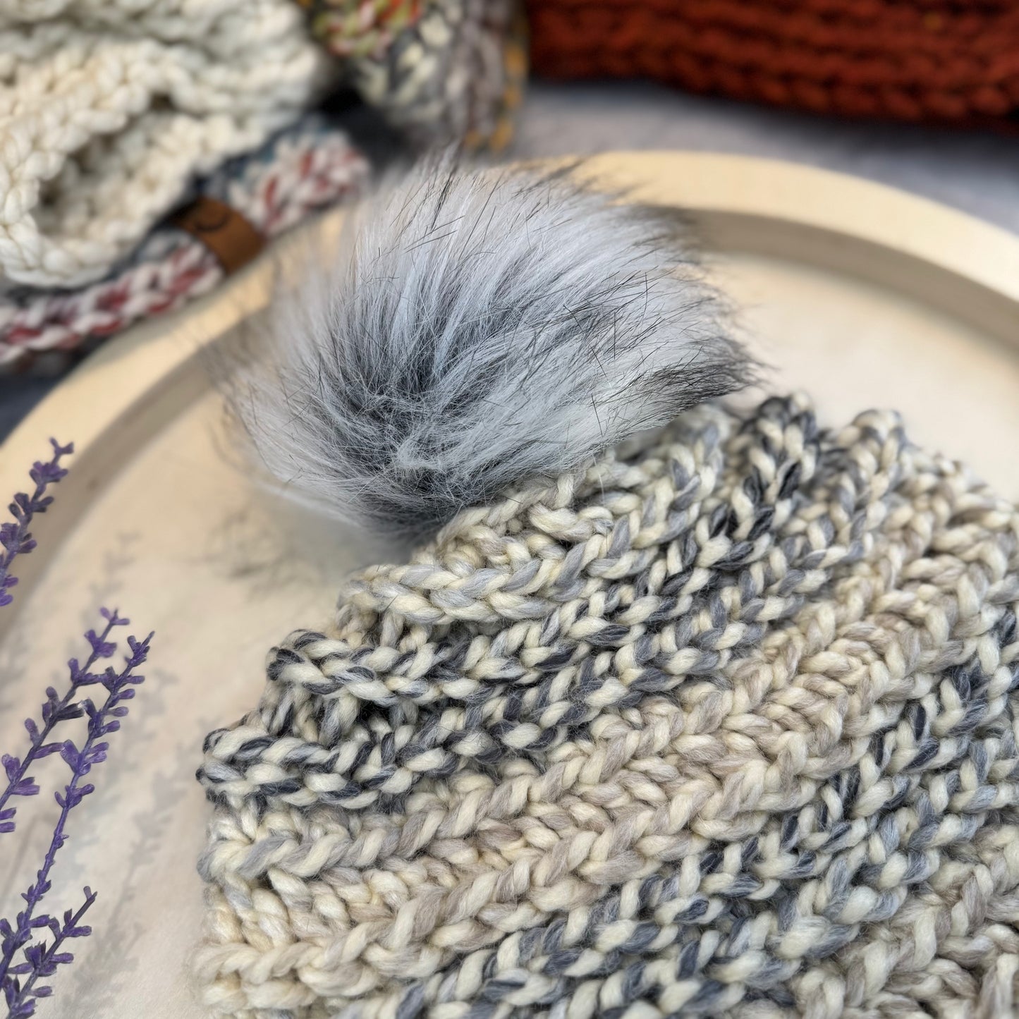 Handmade Winter Beanie | Wool Mix Yarn in the Color Fossil | Daybreak Design