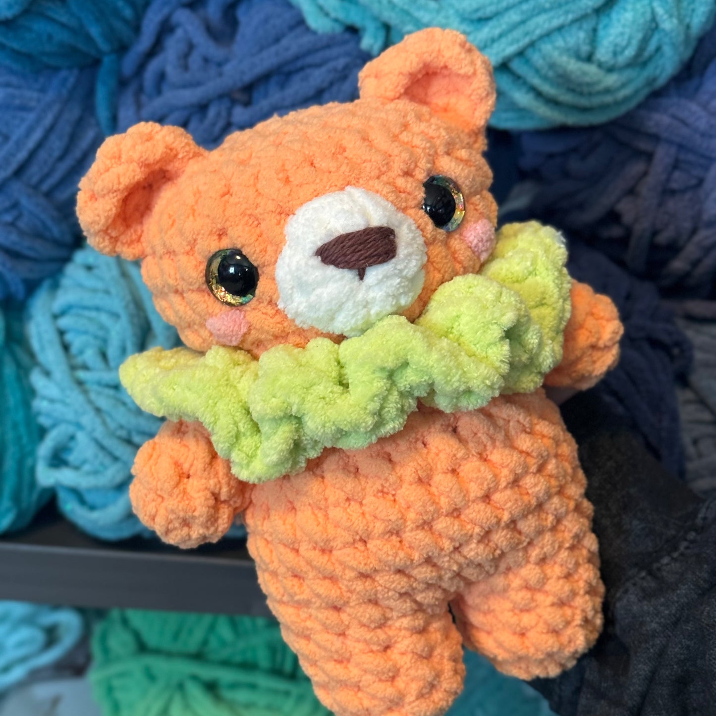 Pumpkin Bear Crochet Plushie | Hand Painted Eyes