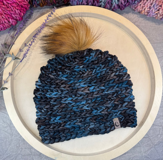 Handmade Winter Beanie | Merino Wool Yarn in the Color Persia | Daybreak Design