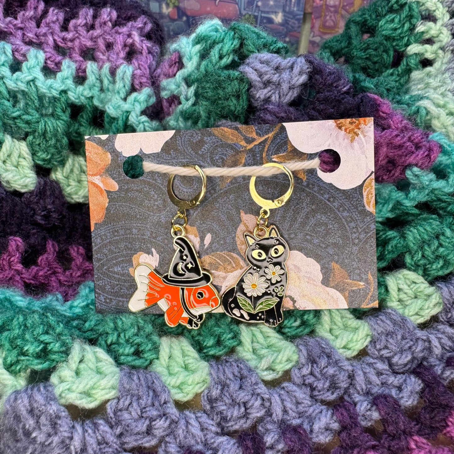 Witchy Cat and Fish Stitch Markers | 2 pack