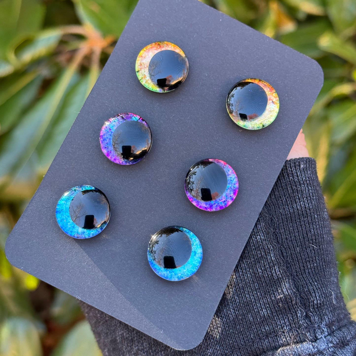 18 mm Hand Painted Kawaii Eyes | Canary + Amethyst + Ocean | Set #29