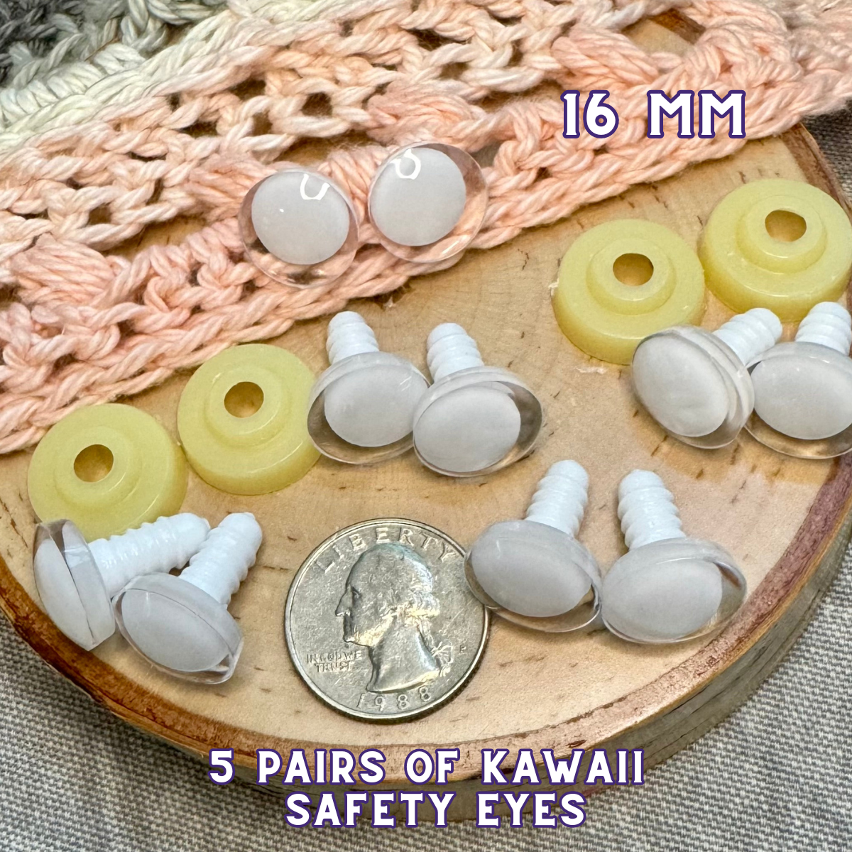 16 mm Kawaii Safety Eyes| 5 White Pairs