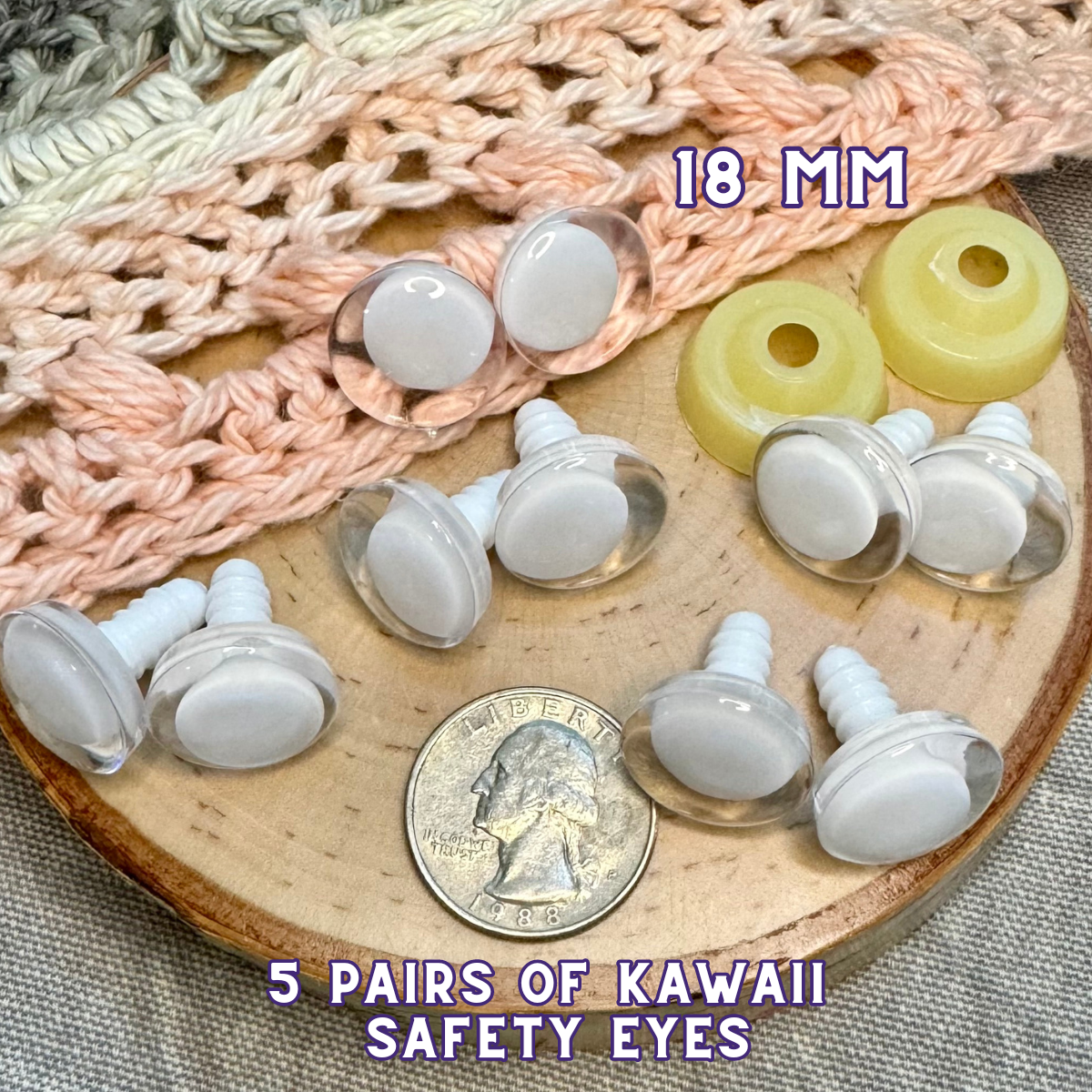 18 mm Kawaii Safety Eyes| 5 White Pairs