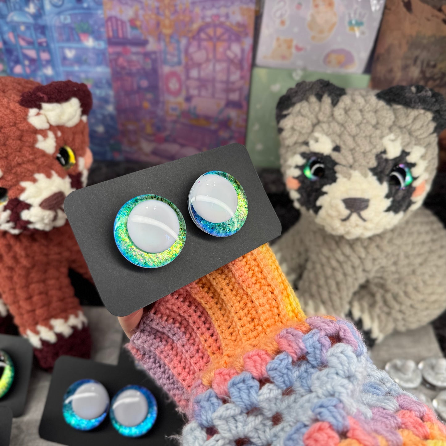 Hand Painted Kawaii Eyes | 35mm | Emerald with White Pupil