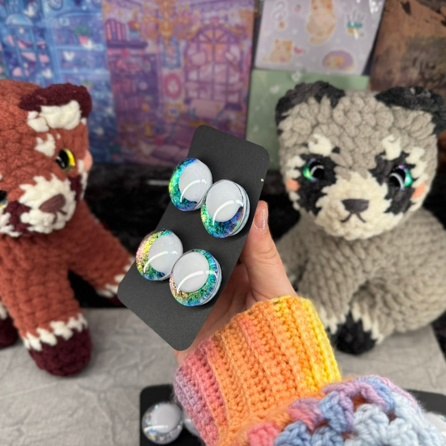 Hand Painted Kawaii Eyes | 30mm | Emerald and Dawn with White Pupil