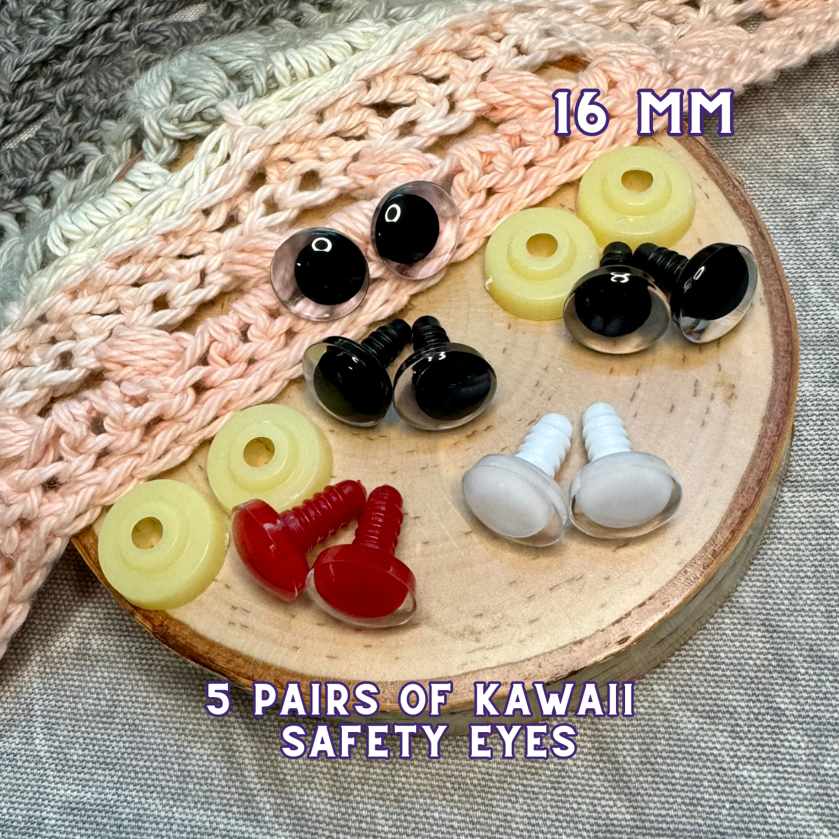 16 mm Kawaii Safety Eyes| 5 Mixed Color Pairs