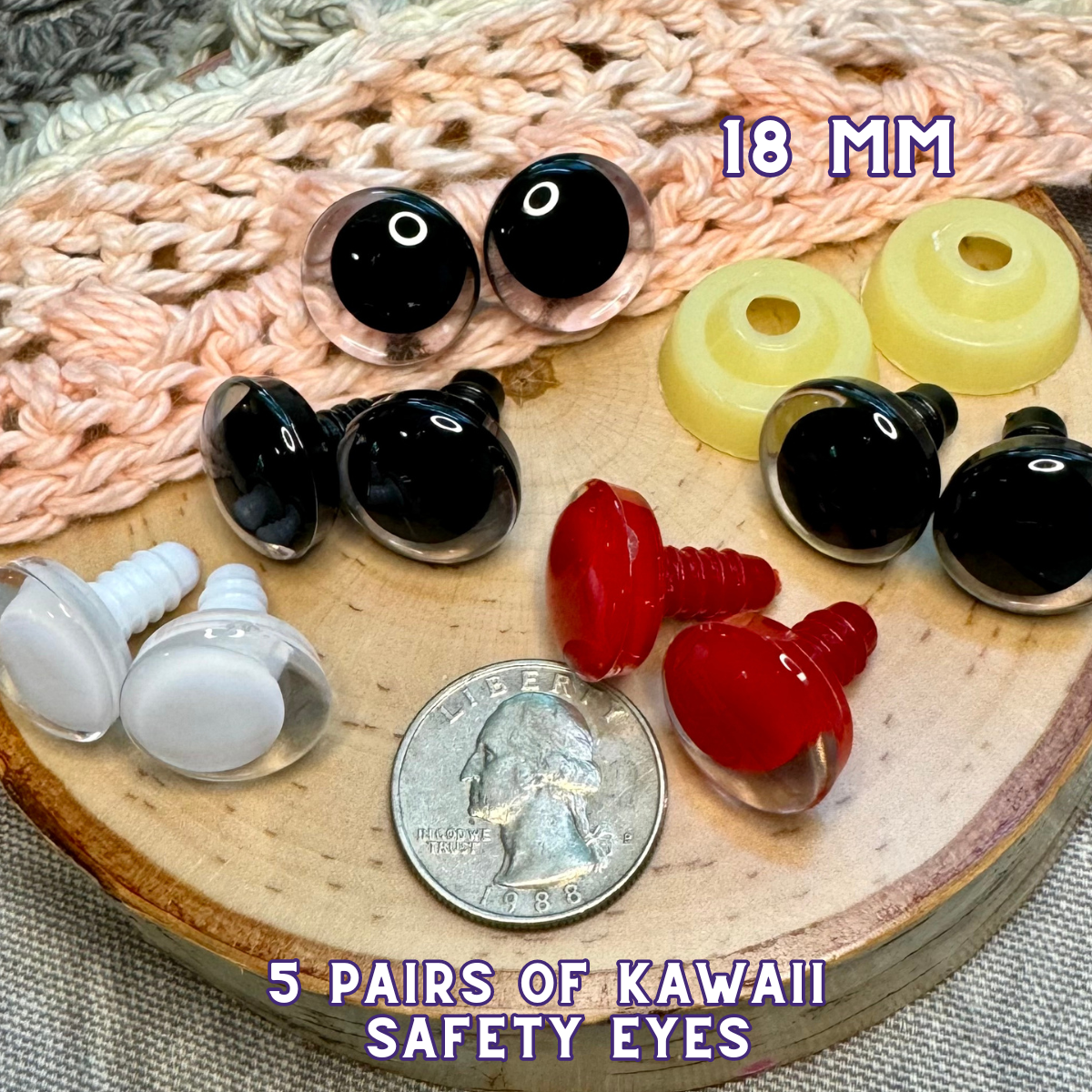 18 mm Kawaii Safety Eyes | 5 Mixed Color Pairs