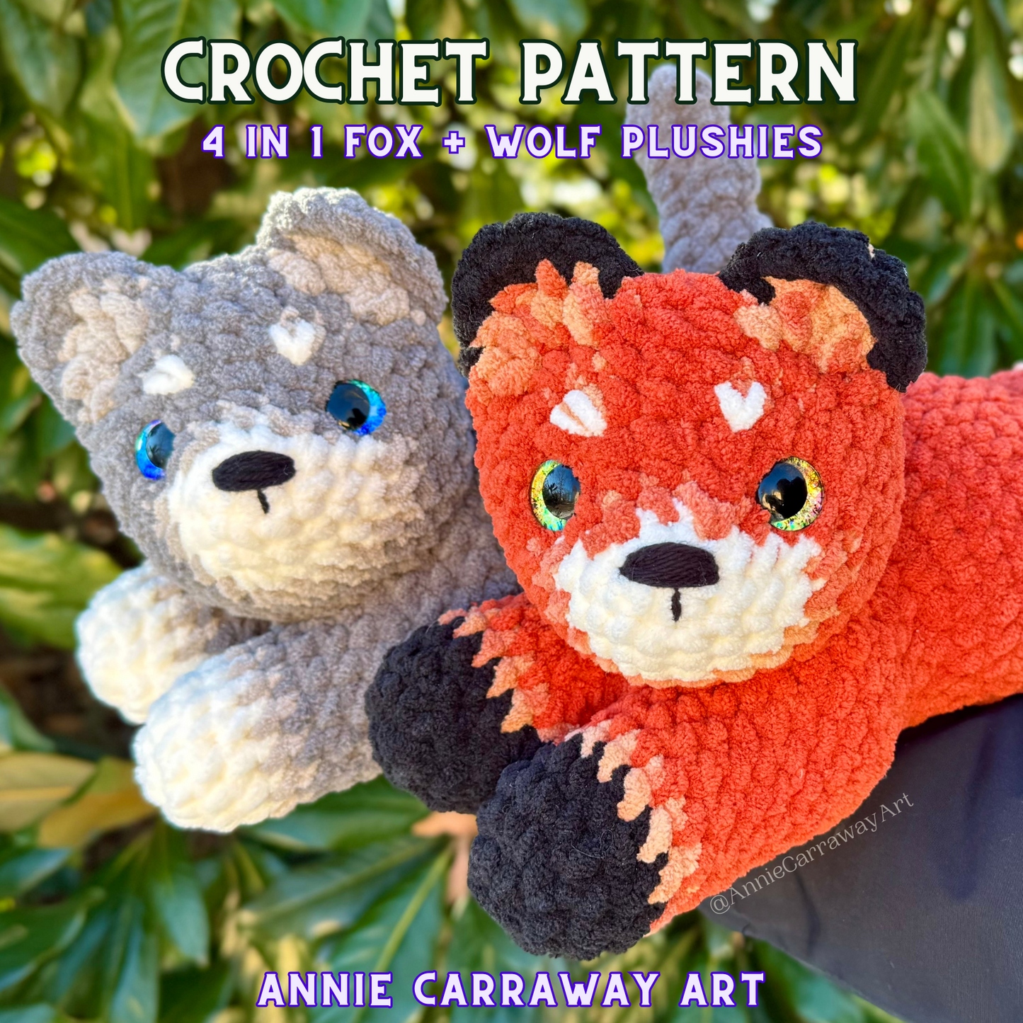 Fox + Wolf Plushie Crochet Pattern Bundle