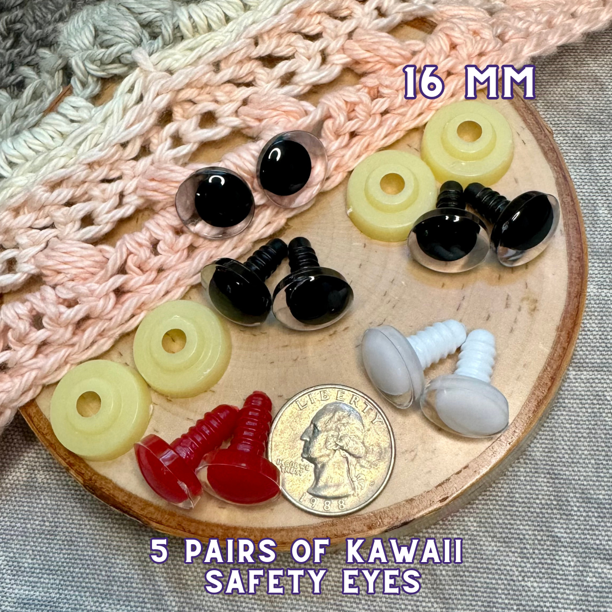 16 mm Kawaii Safety Eyes| 5 Mixed Color Pairs