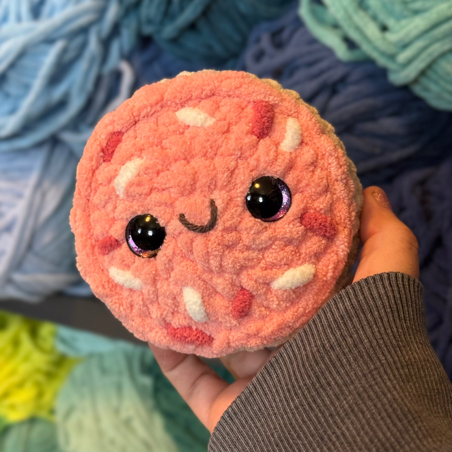 Pink Sugar Cookie Crochet Plushie | Hand Painted Eyes