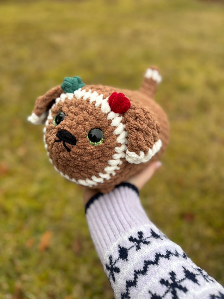 Gingerbread Dachshund Crochet Plushie | Hand Painted Eyes