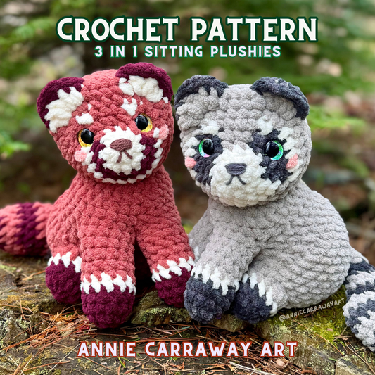 Red Panda + Raccoon Sitting Plushie Pattern *Available May 17th*