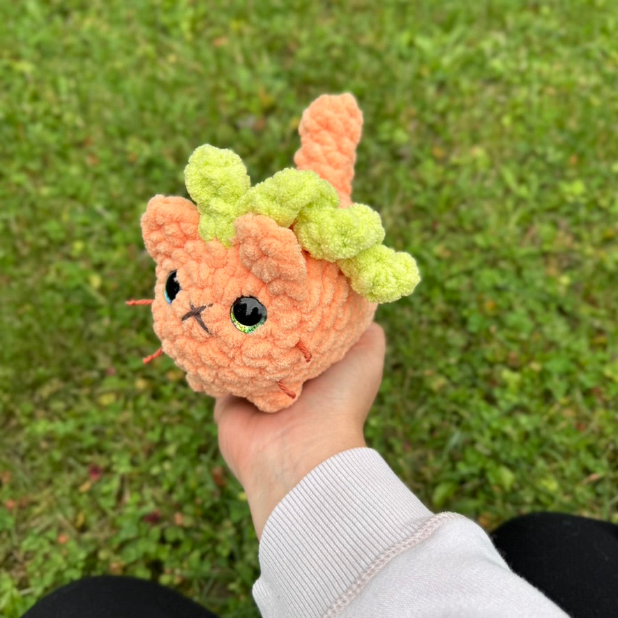 Pumpkin Mini Kittens Crochet Plushie | Hand Painted Eyes
