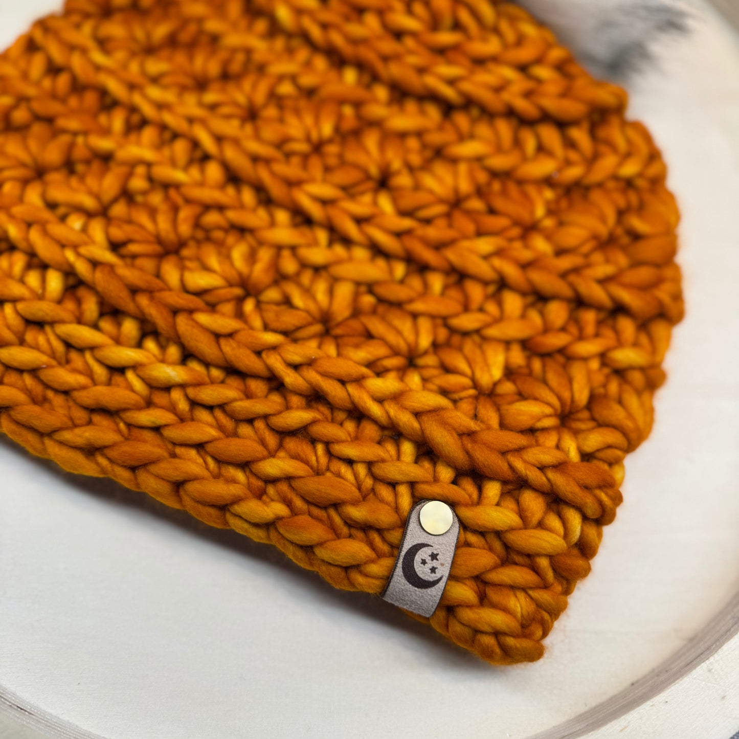 Handmade Winter Beanie | Merino Wool Yarn in the Color Sunset | Starlight Design