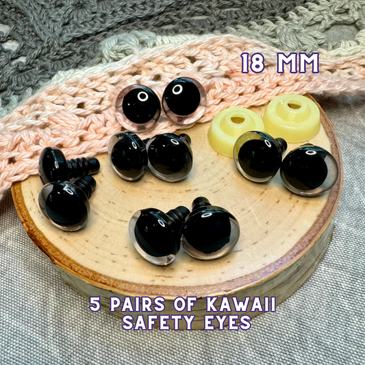 18 mm Kawaii Safety Eyes| 5 Black Pairs