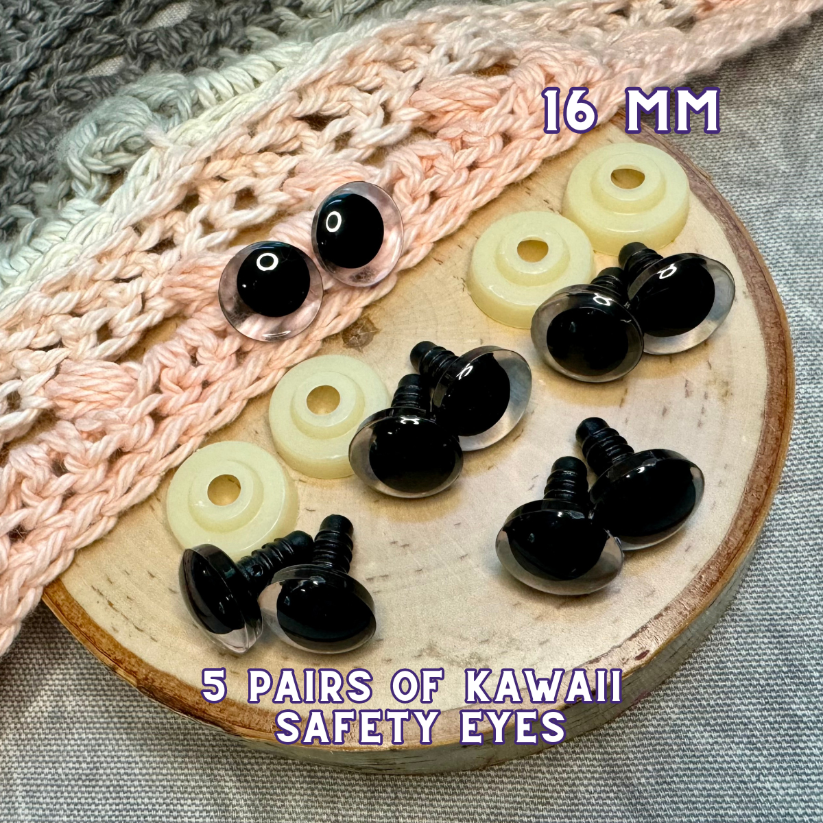 16 mm Kawaii Safety Eyes| 5 Black Pairs