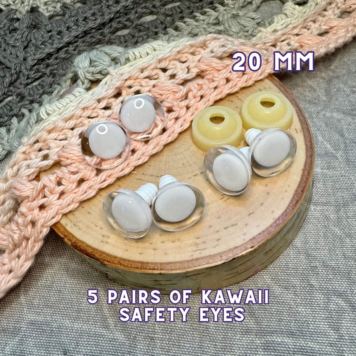 20 mm Kawaii Safety Eyes| 5 White Pairs