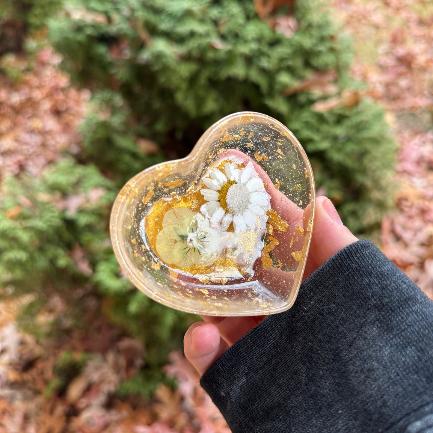 Golden Flower Heart Trinket Dish