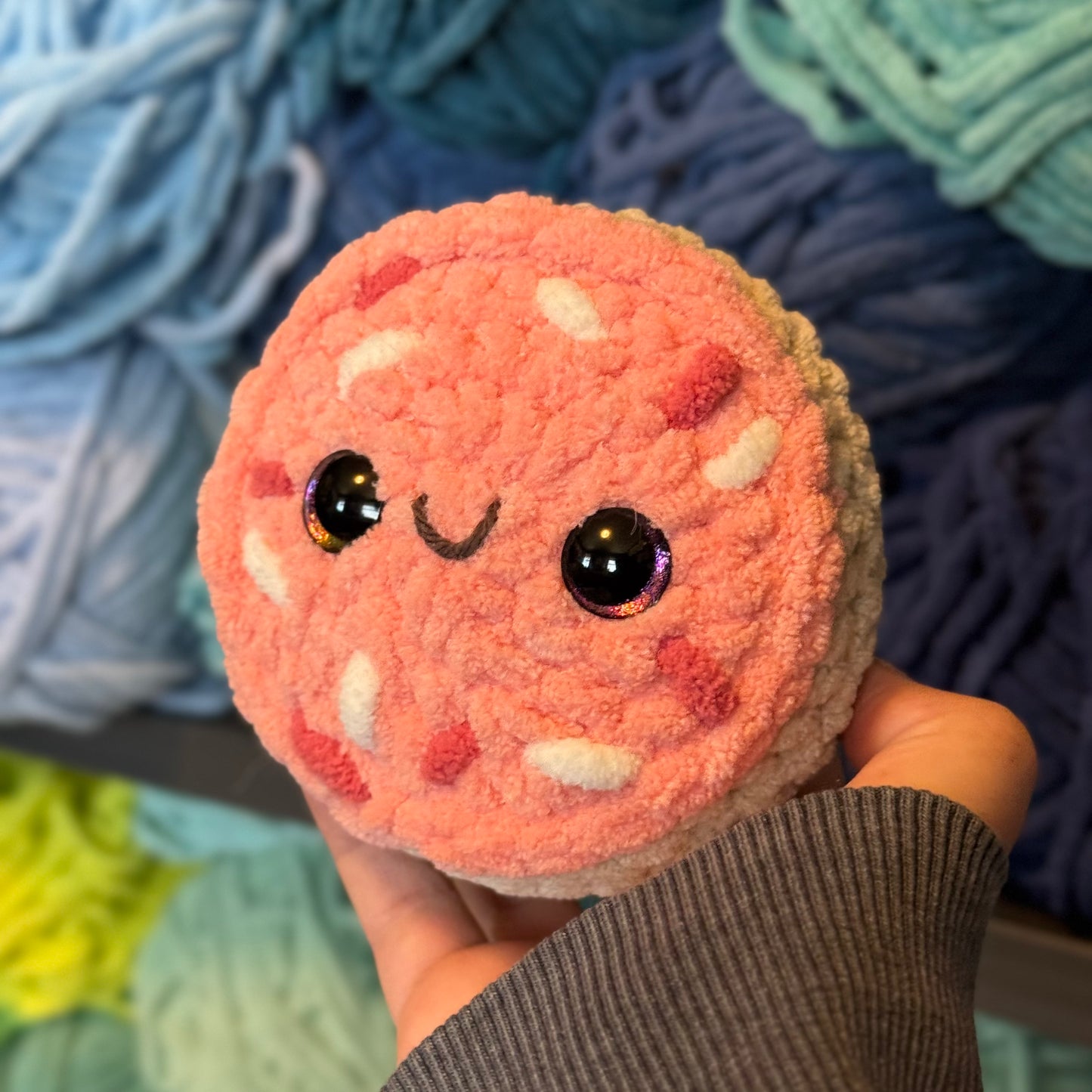 Pink Sugar Cookie Crochet Plushie | Hand Painted Eyes