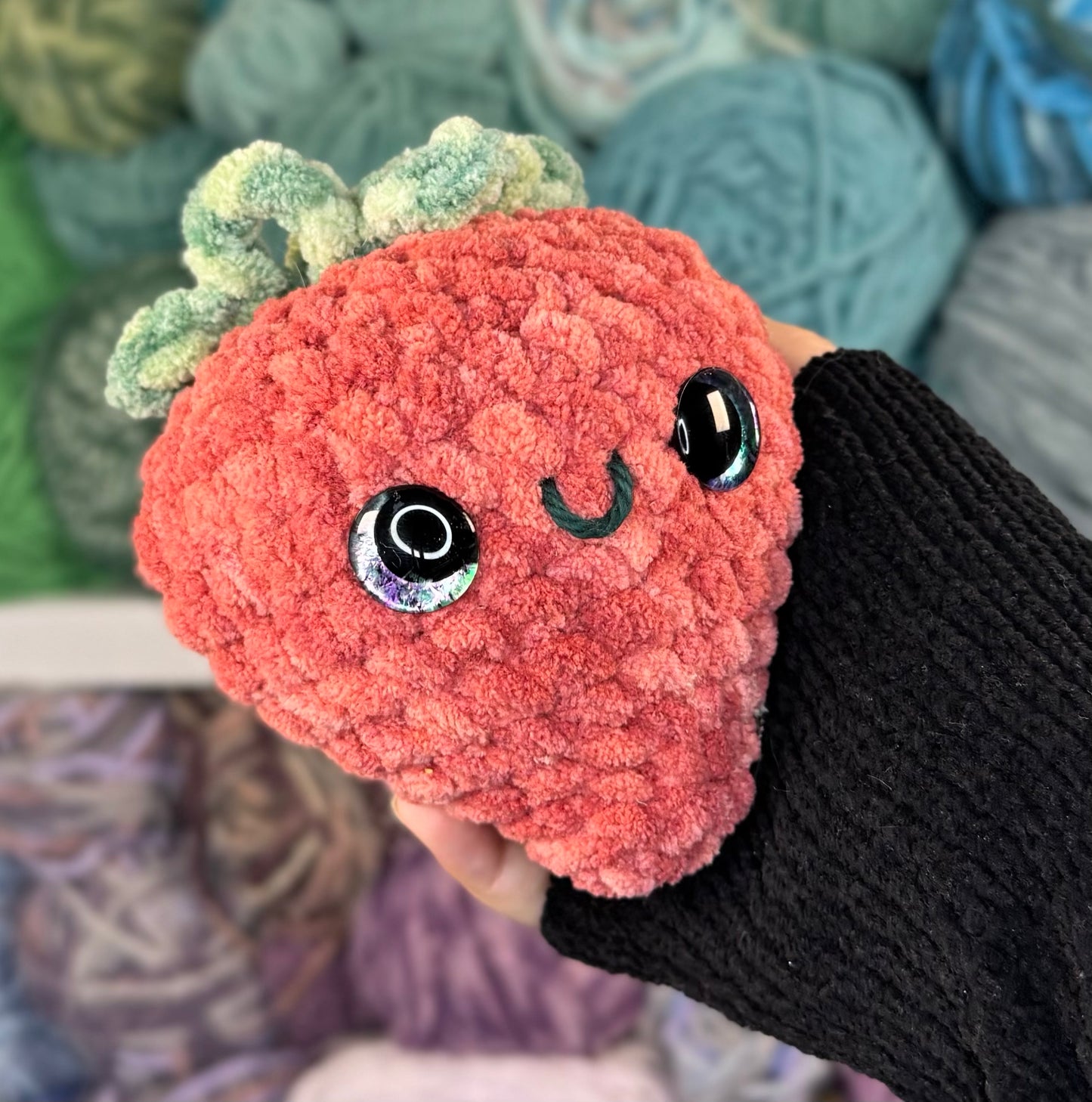 Strawberry Crochet Plushie | Hand Painted Eyes