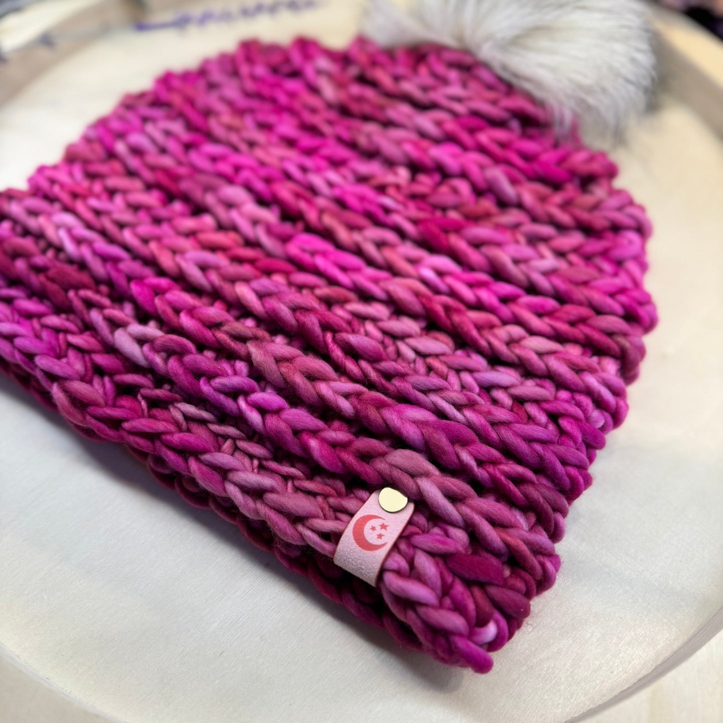 Handmade Winter Beanie | Merino Wool Yarn in the Color English Rose | Daybreak Design