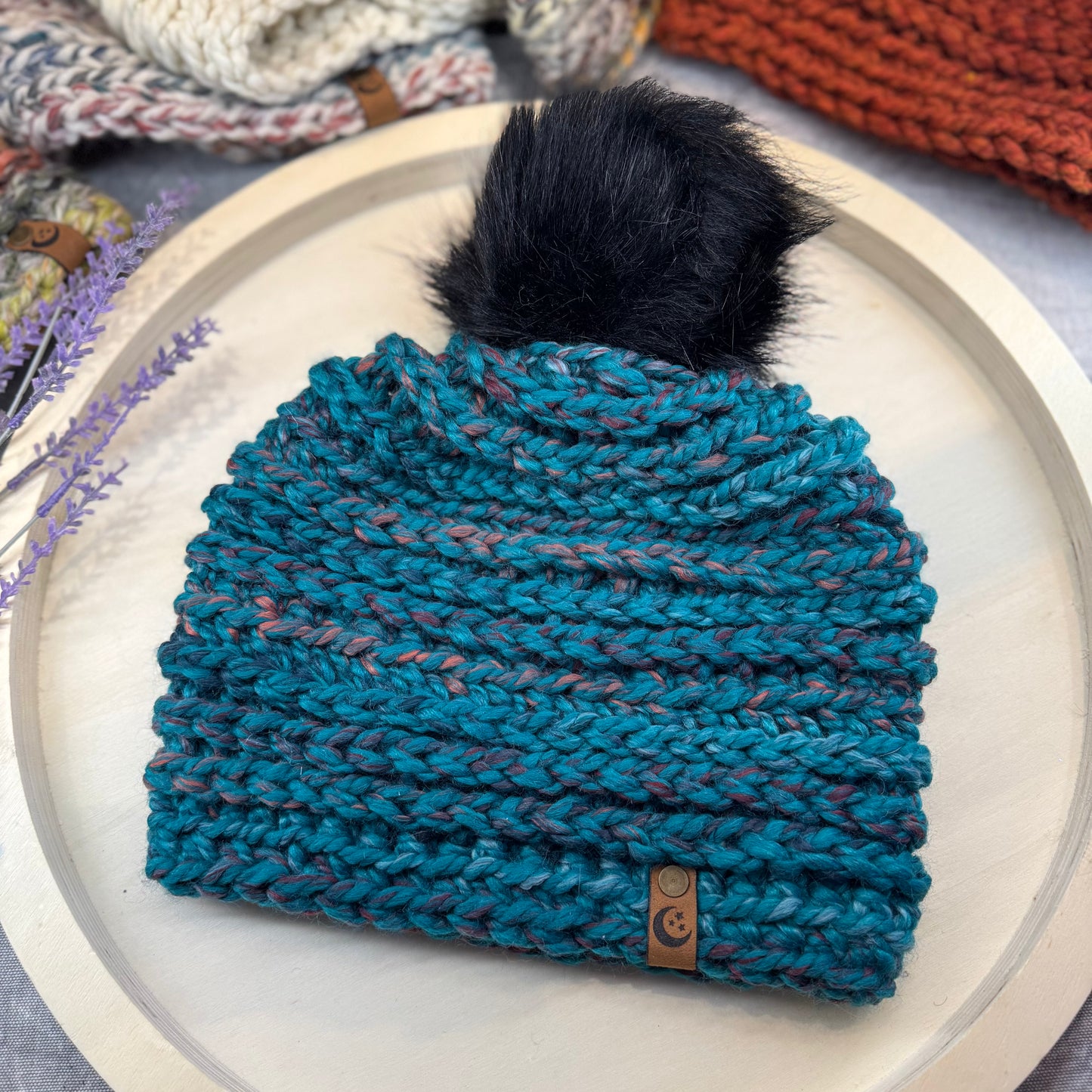 Handmade Winter Beanie | Wool Mix Yarn in the Color Deep Lagoon | Daybreak Design