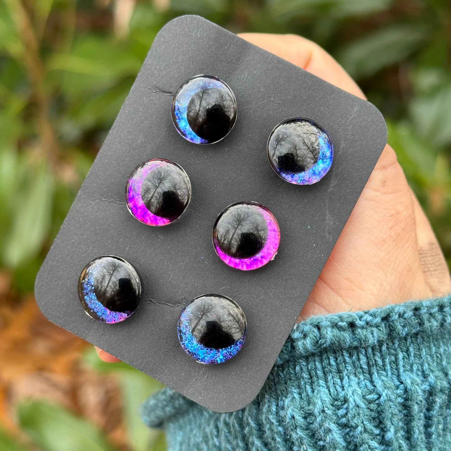 14 mm Hand Painted Kawaii Eyes | Lapis, Heather, Midnight |  Set #84