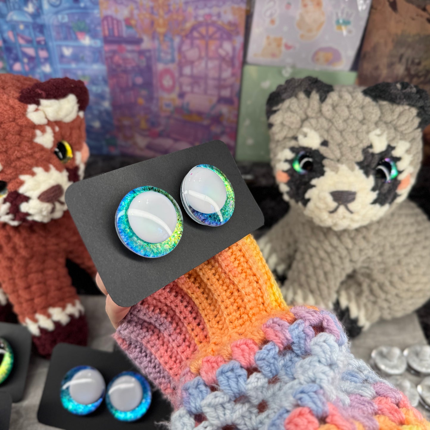 Hand Painted Kawaii Eyes | 35mm | Emerald with White Pupil