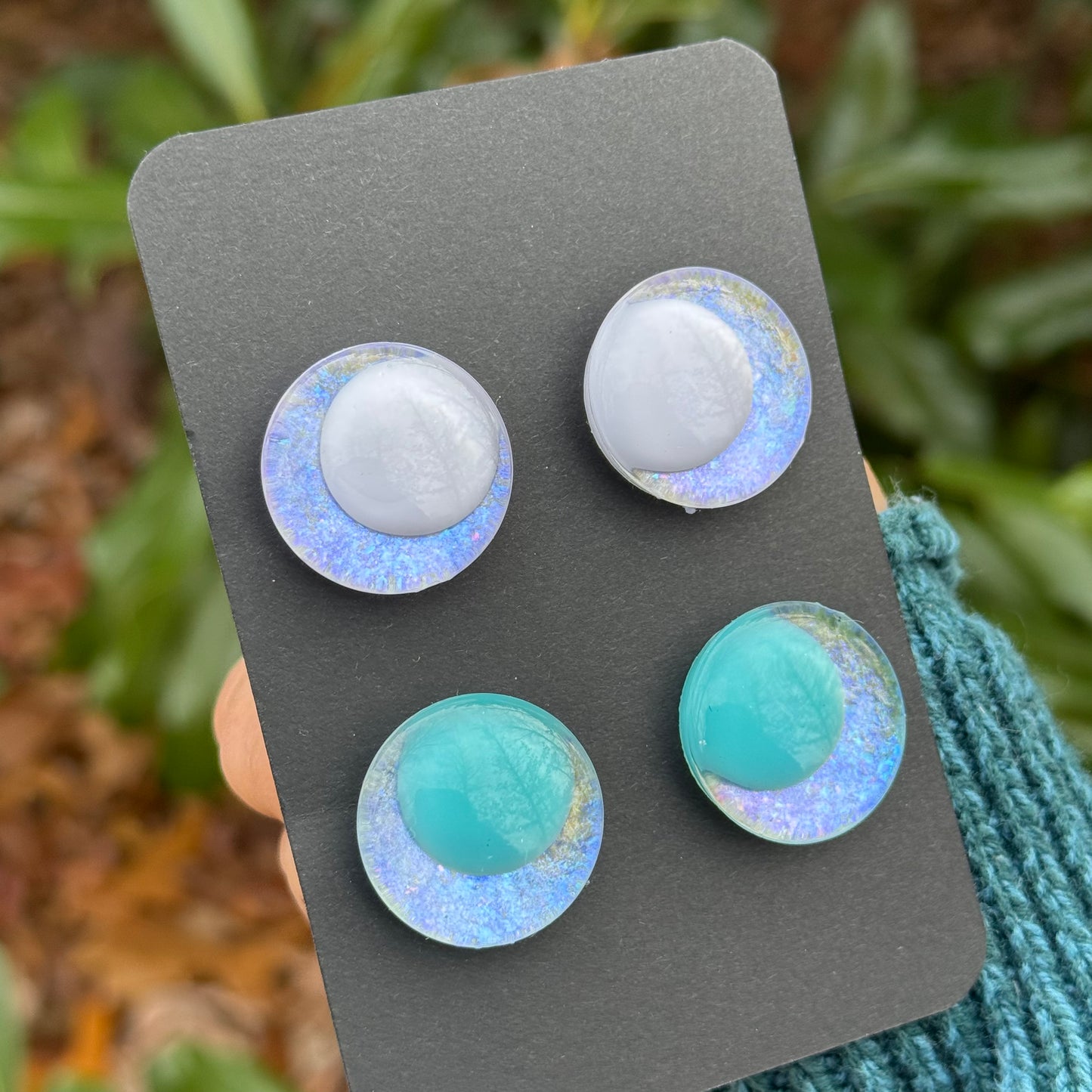 25 mm Hand Painted Kawaii Eyes | Teal Opal | Set #93