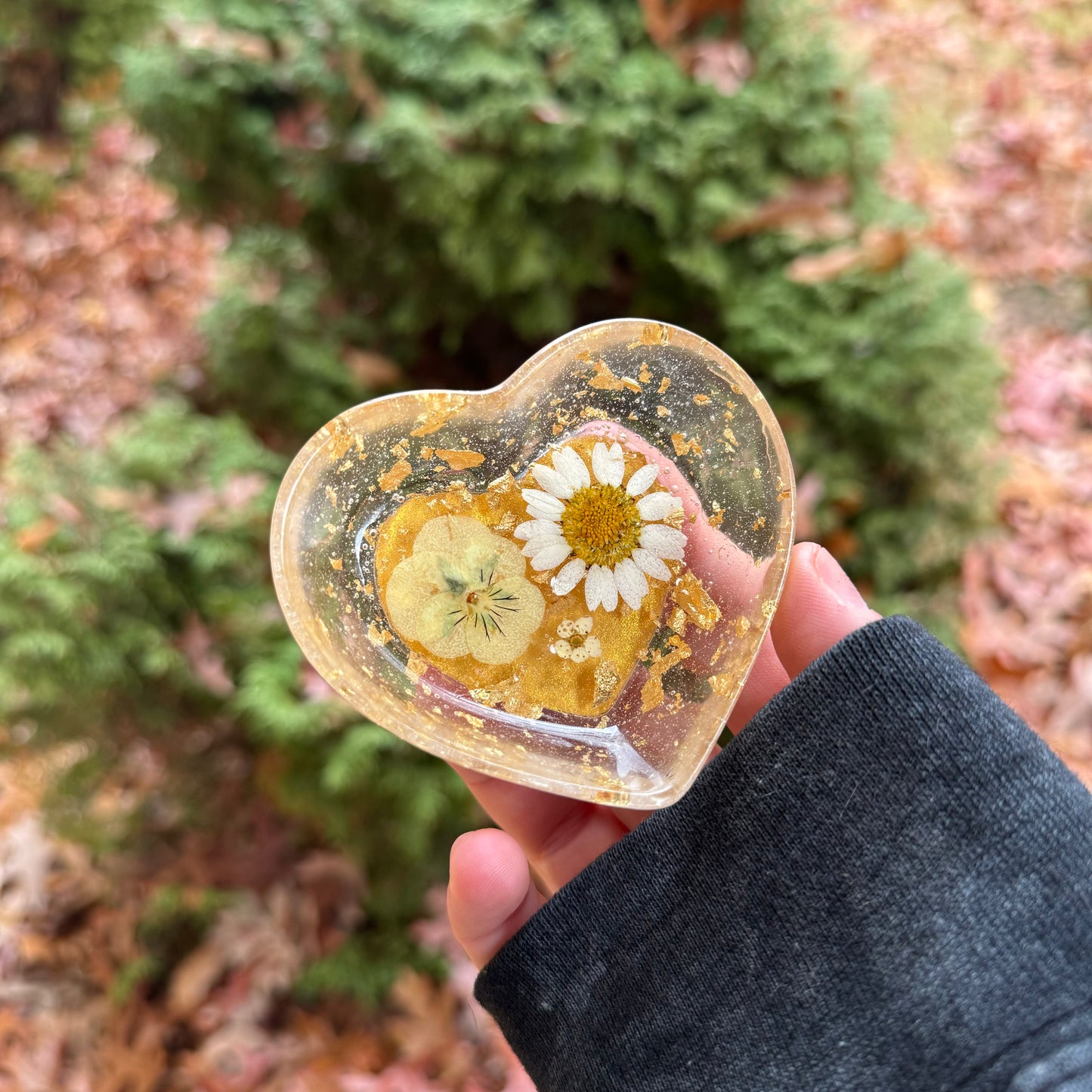 Golden Flower Heart Trinket Dish