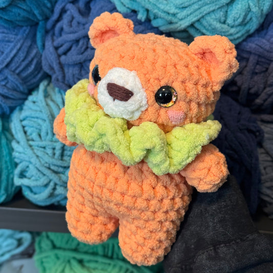 Pumpkin Bear Crochet Plushie | Hand Painted Eyes