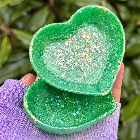 Iridescent Green Sparkle Heart Trinket Dish