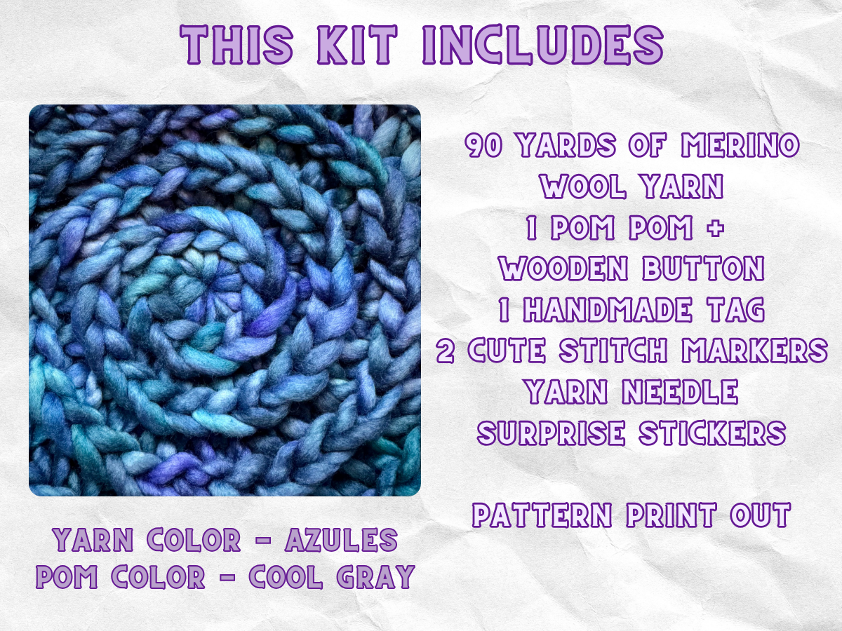 Starlight Beanie Crochet Kit | Hand Dyed Merino Wool | Azules