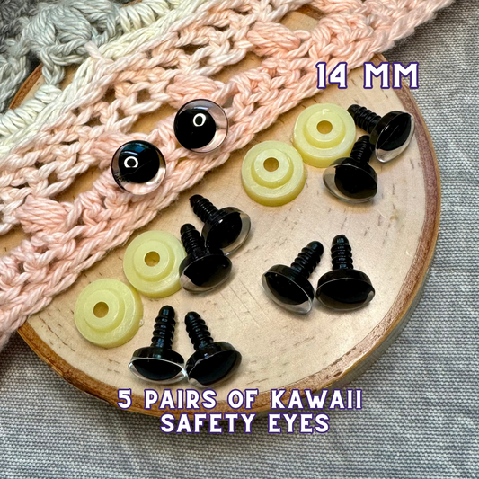 14 mm Kawaii Safety Eyes | 5 Black Pairs