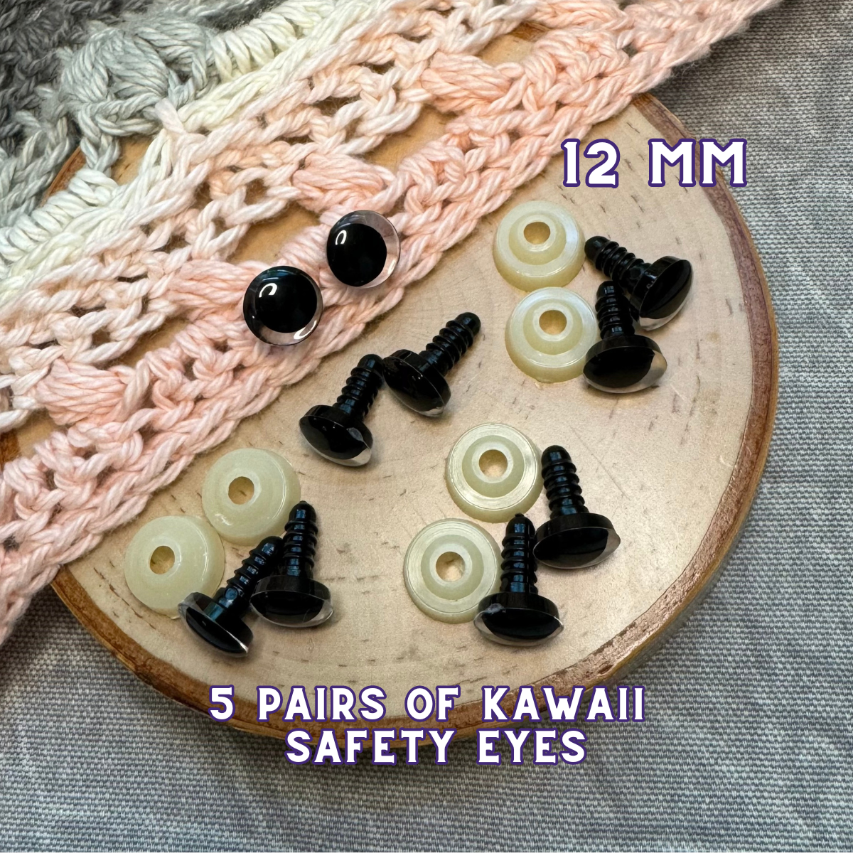 12 mm Kawaii Safety Eyes | 5 Black Pairs