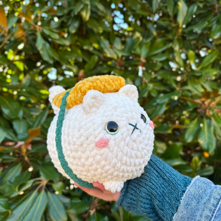 Eggy Cat Crochet Plushie | Hand Painted Eyes